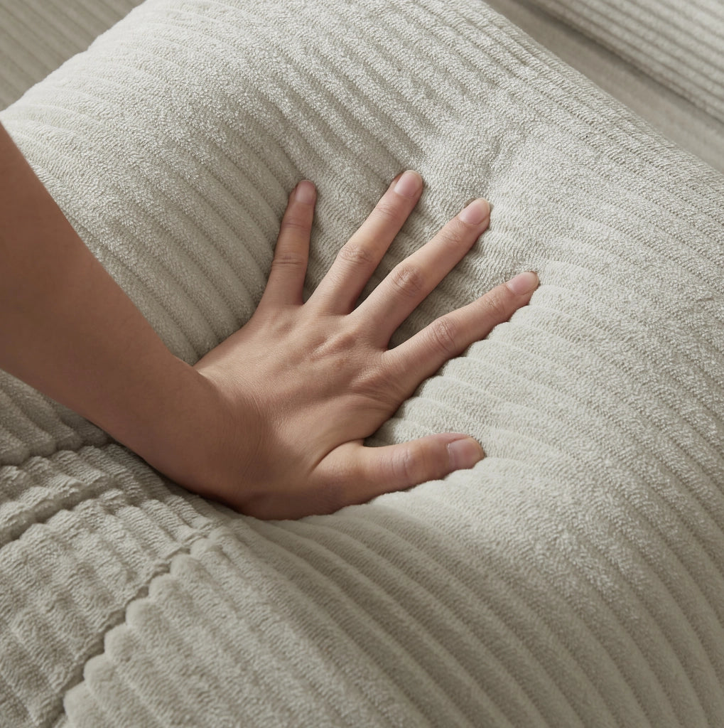 Divano letto modulare in velluto beige con imbottitura in schiuma