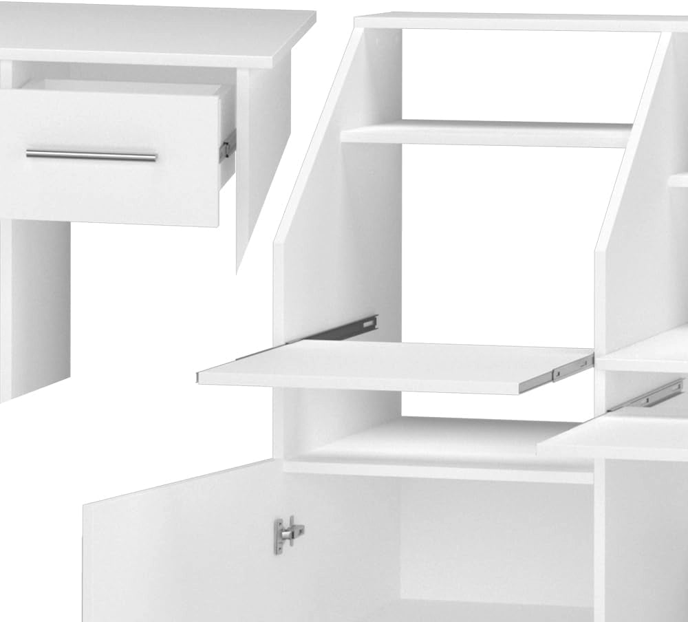 Scrivania Edwin, Bianco, 166 x 50.5 cm, con ripiano aperto e vano per unità di sistema