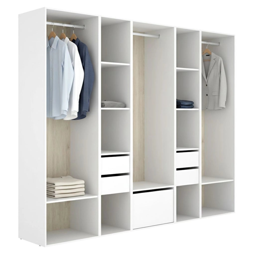 Armadio Camera da Letto Tequesta, Guardaroba Grande 11 Ripiani, 45x205h cm Bianco