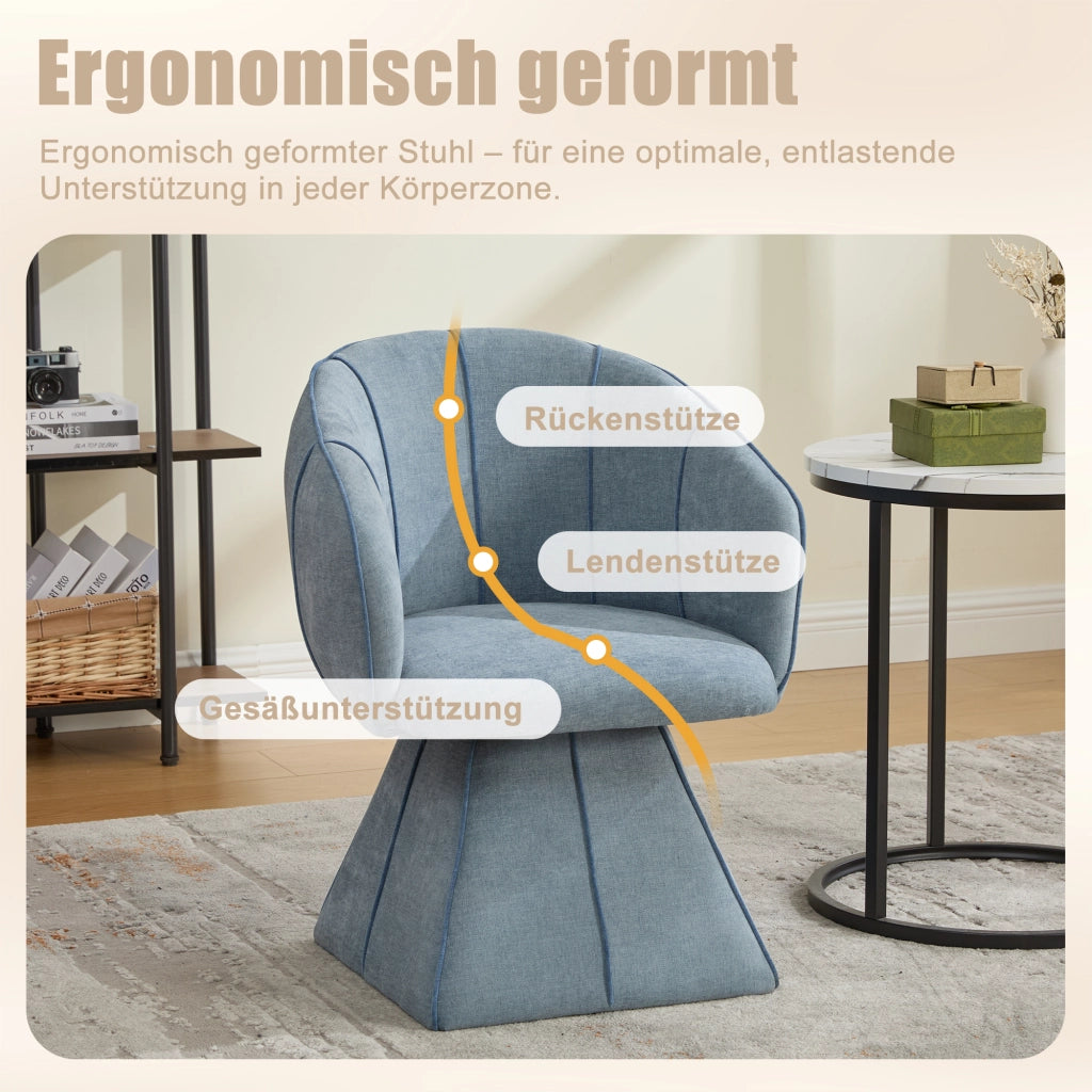 Sedia girevole in chenille con schienale alto e braccioli larghi per soggiorno blu