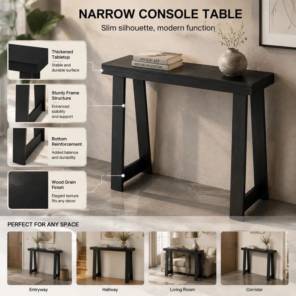 Modern Console Table For Entryway, Black Narrow Sofa Table With Multi-Layer Board, Rectangular Side Table For Living Room Bedroom Hallway, 91.5x30.5x81 Cm