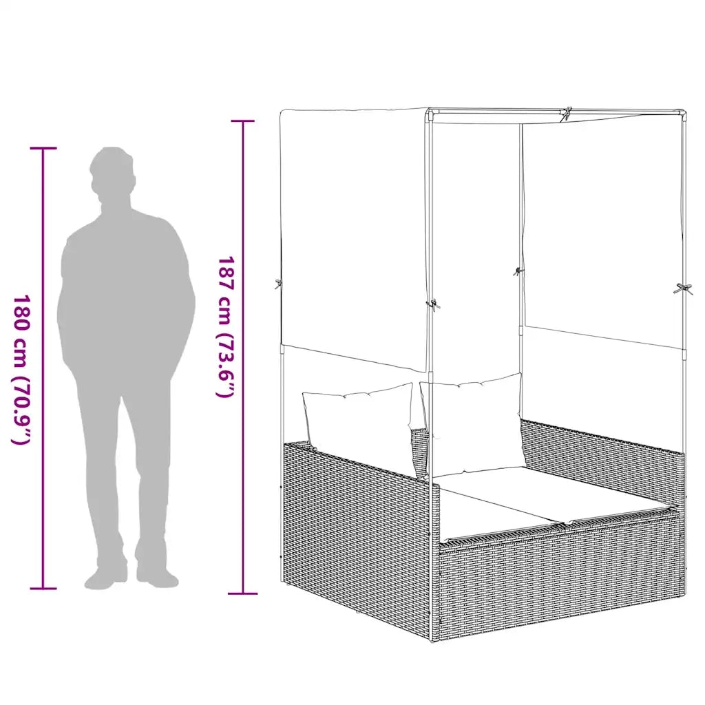 Lettino prendisole doppio con tettoia e tende in Polyrattan Grigio 4002761