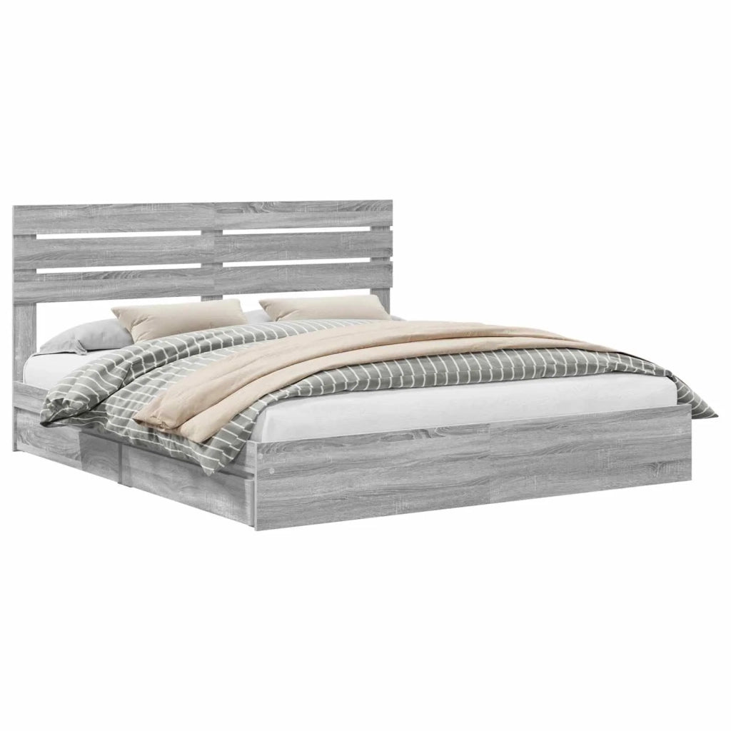 Letto con Contenitore con testiera Grigio Sonoma 200 x 200 cm