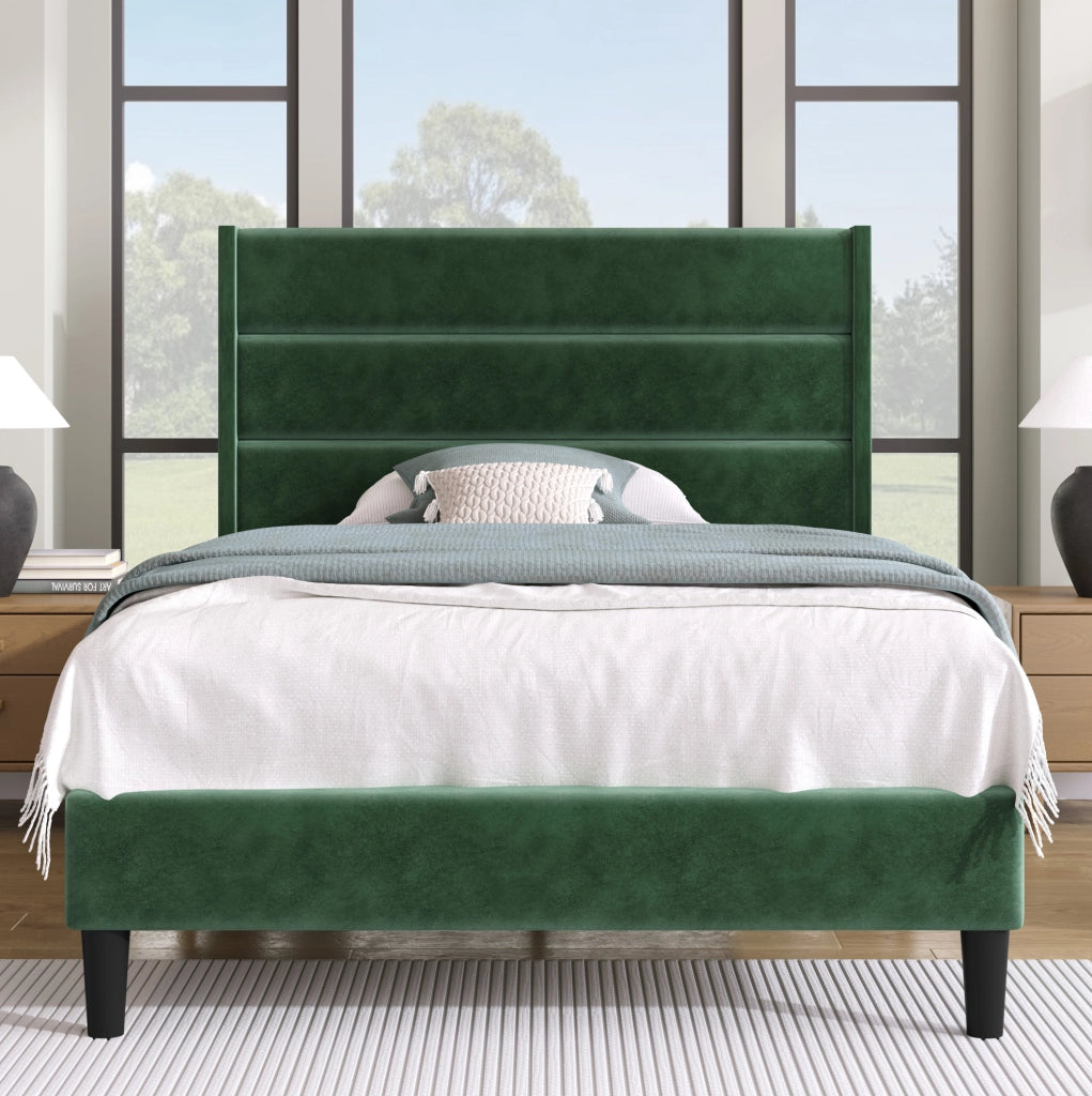 Letto imbottito 90x200 cm con testiera e rete; velluto verde