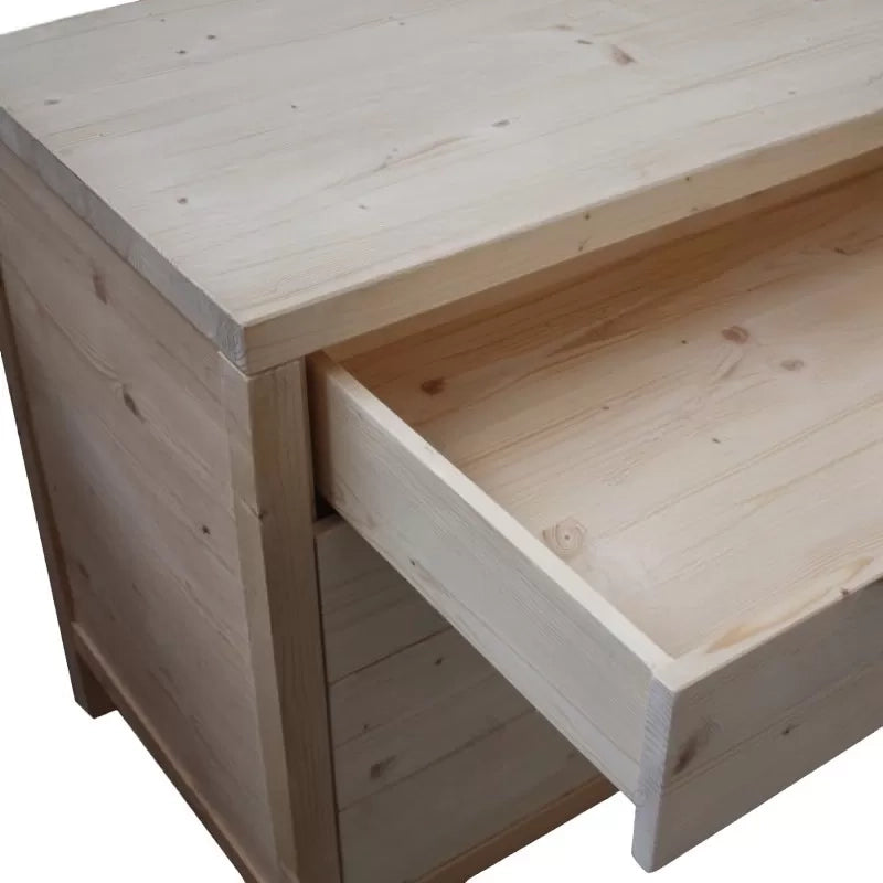 cassettiera classica 4 cassetti legno massello abete grezzo 120x55x80 (3303) - Mobili 2G