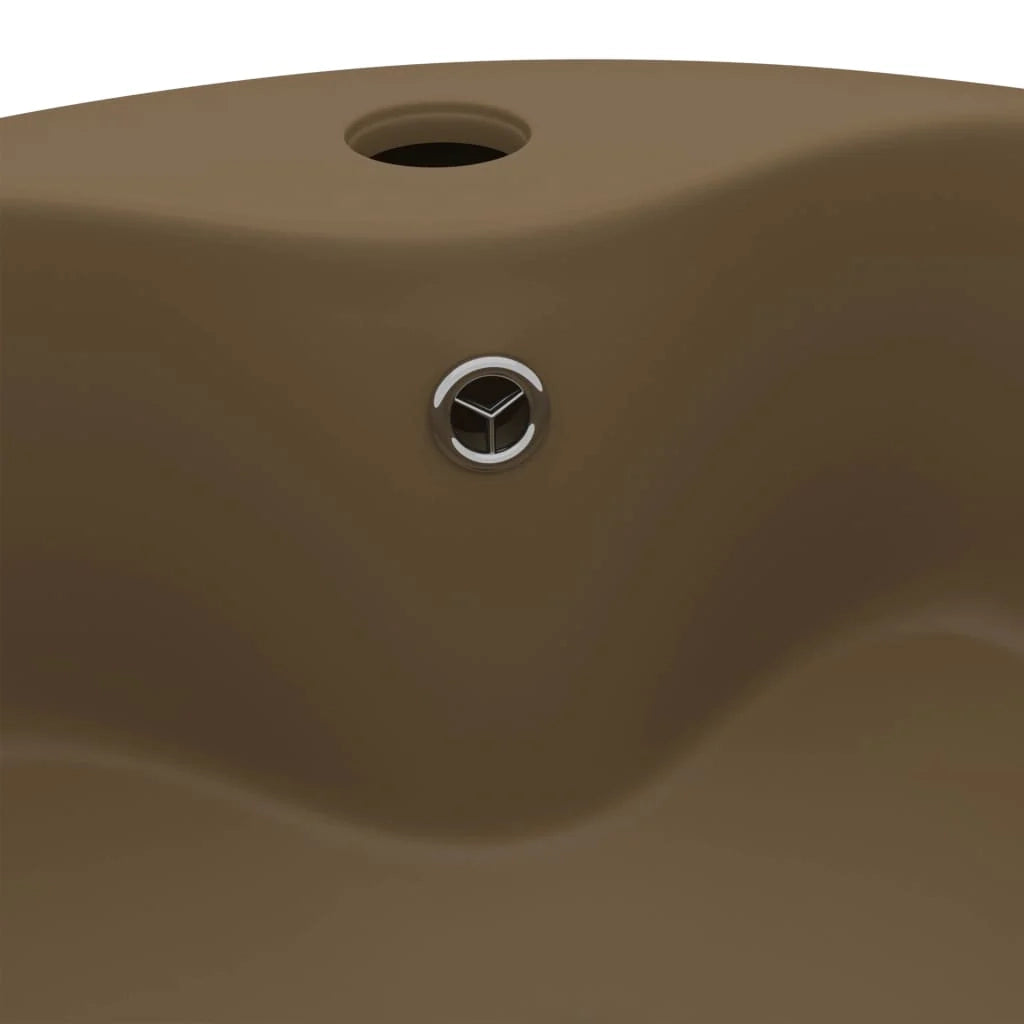 Lavabo di lusso con troppopieno lavabo da appoggio lavabo da bagno stanza da trucco casa 36 x 13 cm ceramica crema opaca 02_0002782