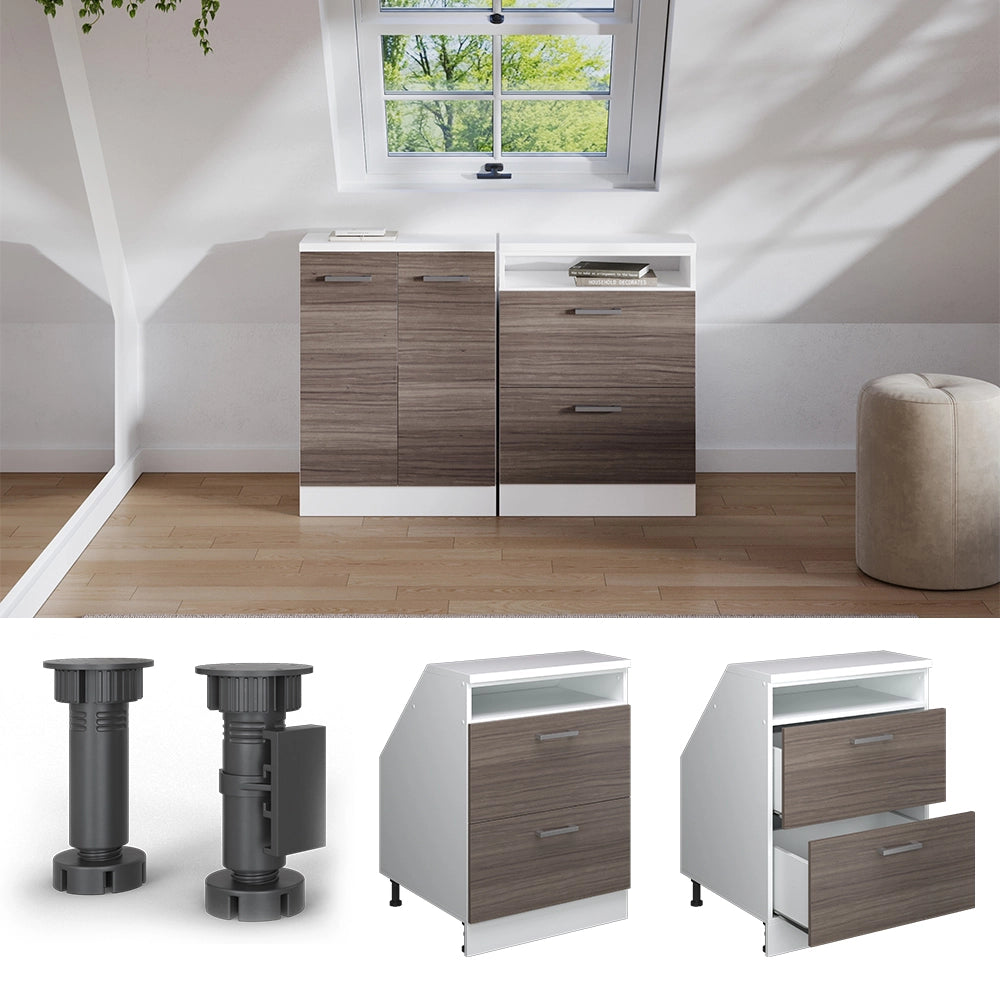 Mobile sottotetto Rion Grigio nobile/Bianco 60 x 83.8 cm con 2 cassetti, carcassa 60 cm profondità Vicco
