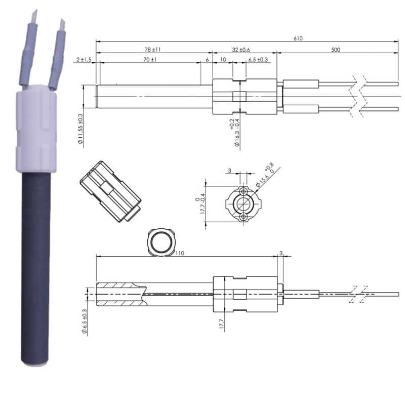Resistenza accensione stufe a pellet in ceramica FLANGIA L.113MM 260W PALAZZETTI - UNIVERSALE