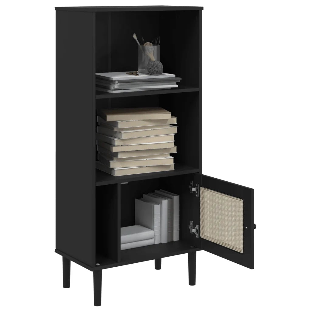 Credenza SENJA Aspetto Rattan Nera 60x35x130 cm Legno Pino 358060