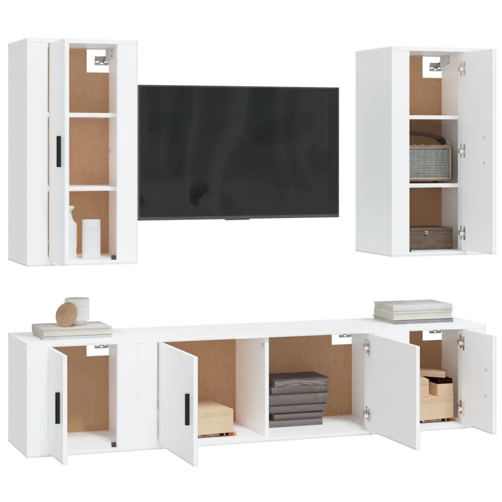Set di Mobili Porta TV 5 pz | Armadietto TV | Mobile Porta TV Bianco in Legno Multistrato