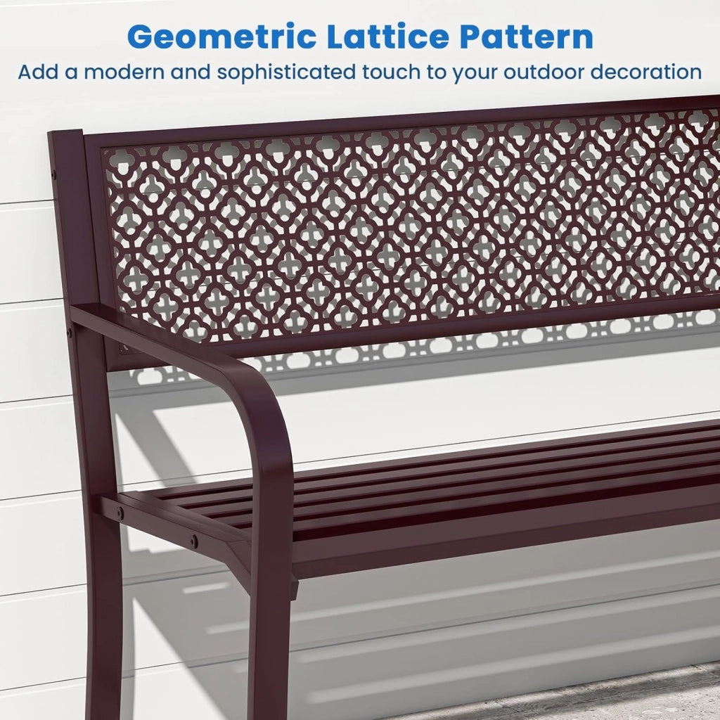 GIANTEX Panca da giardino in metallo, resistente alle intemperie, per 2 persone, panca da balcone con schienale e bracciolo, panca da balcone in metallo, portata fino a 360 kg, 127 x 59 x 82 cm