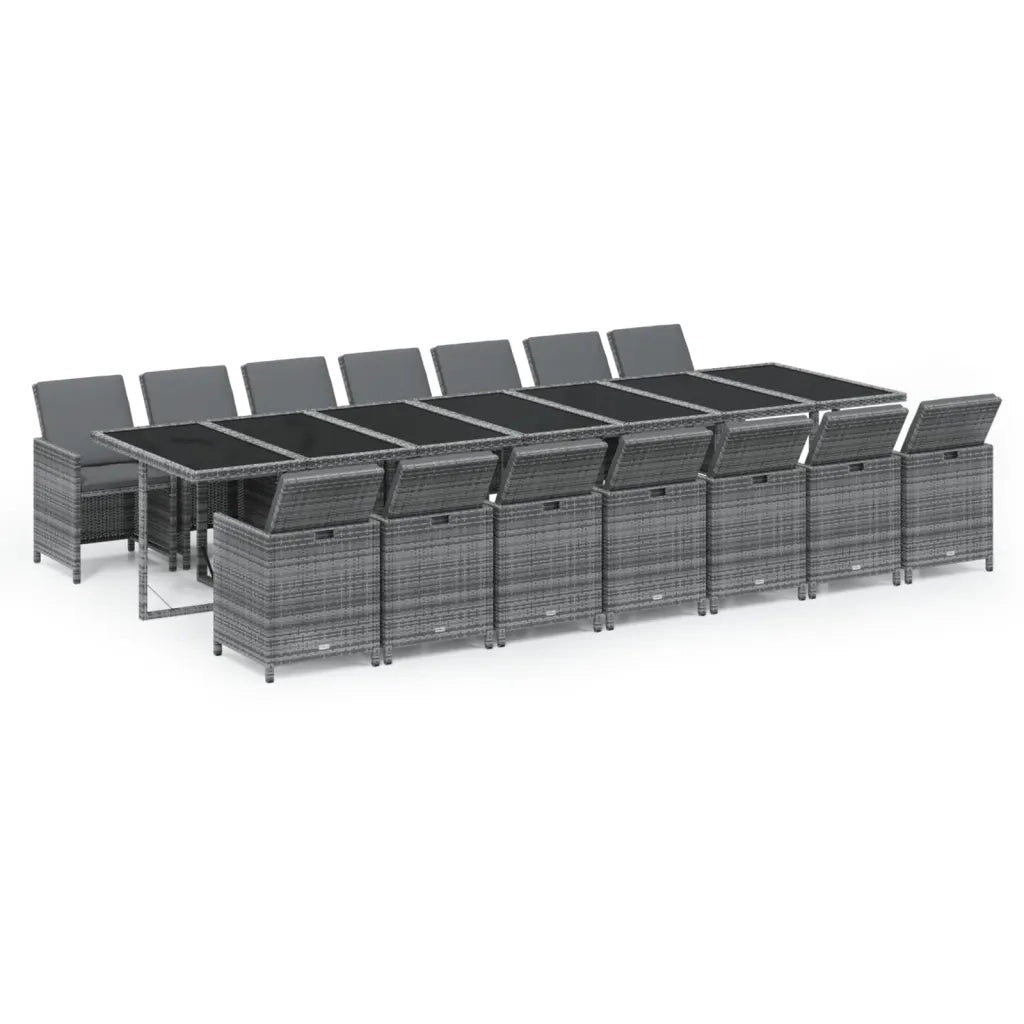 Set da Pranzo per Giardino 15 pz con Cuscini Polyrattan Grigio cod mxl 40265