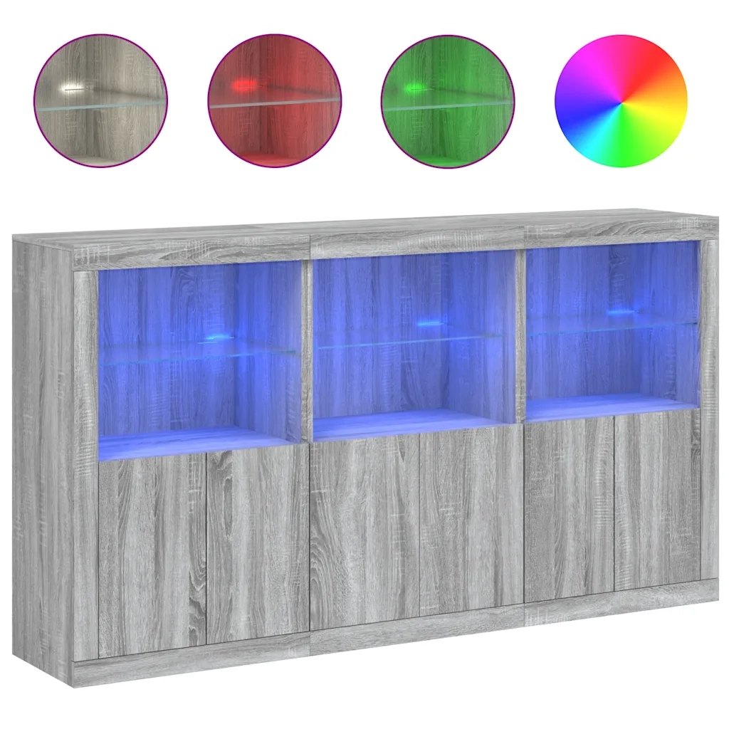 Credenza | Madia | Buffet da pranzo | Armadio da pranzo con Luci LED Grigio Sonoma 181,5x37x100 cm
