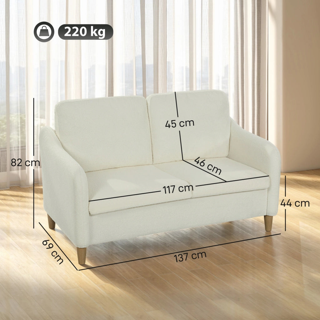 Divano 2 Posti Moderno con Cuscini Spessi e Rivestimento Sherpa ¨C Zephmum ¨C Crema 137x69x82