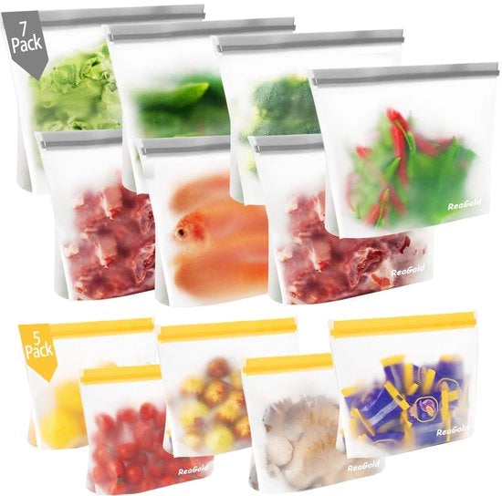 Set di 12 sacchetti con fondo in piedi, sacchetti in silicone per alimenti, contenitori per conservazione, sacchetti per panini, sacchetti per verdure, latte, snack, carne