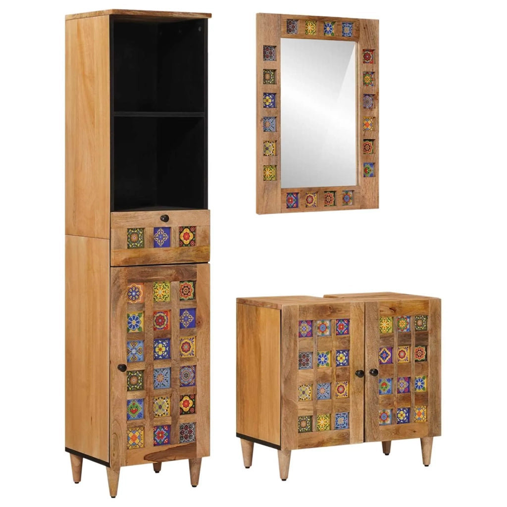 Set di mobili per il bagno con cassetto 3 pcs Naturale