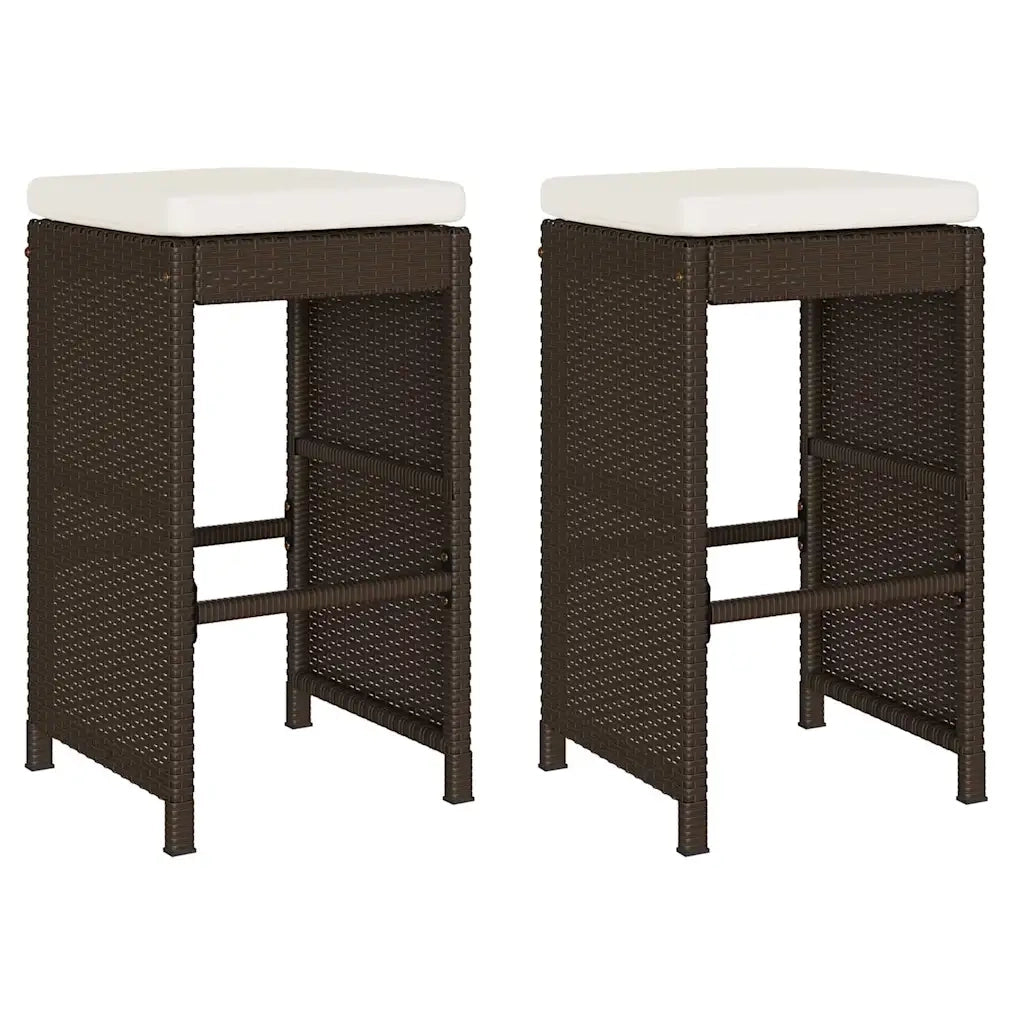 Sgabelli da Bar con Cuscini 2 pz Marroni in Polyrattan