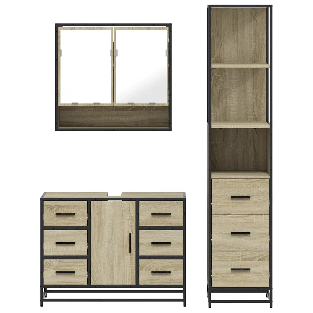 Set Mobili da Bagno 3 pz Rovere Sonoma in Legno Multistrato 3301171