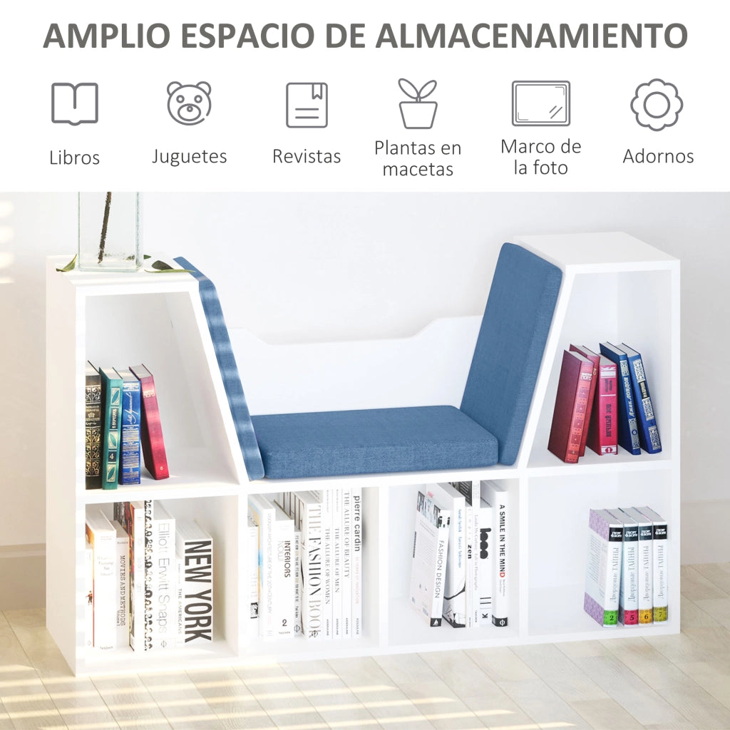 Libreria con seduta scaffale 6 cubi ¨C zephmum ¨C 102x30x61 cm bianco e blu
