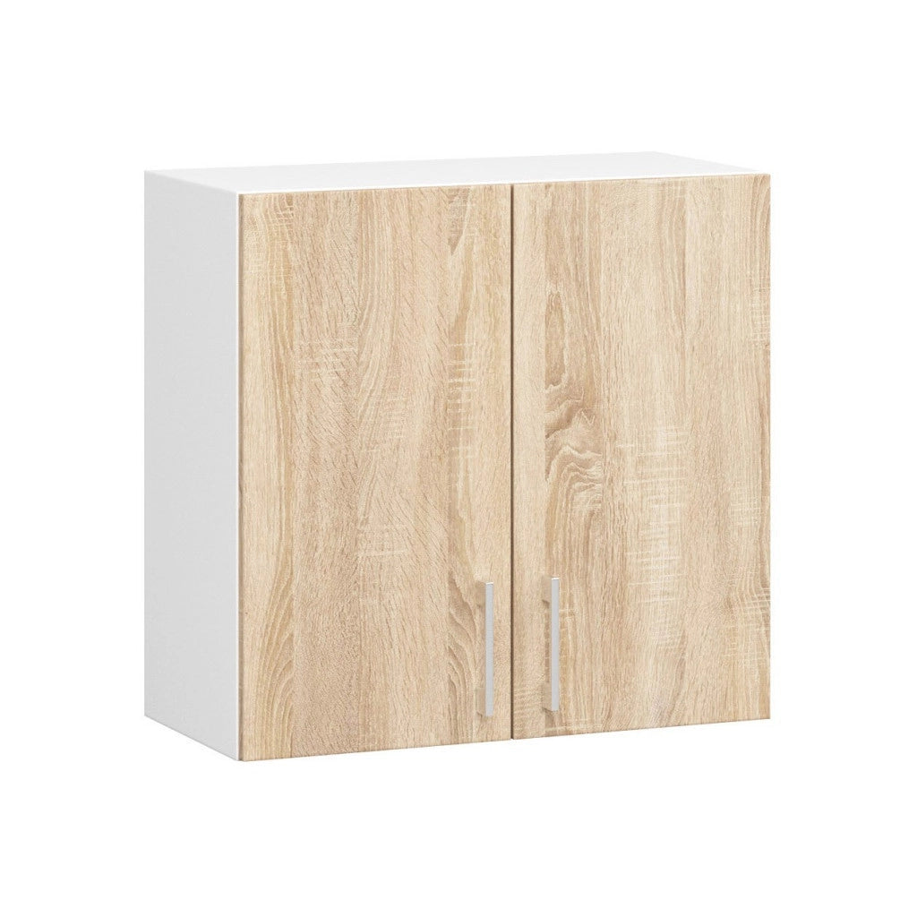 Set da cucina con vetrina AKORD LIMA 2,4 m Bianco 240 cm 11 ante 1 cassetto frontale Rovere Sonoma 240×44,5×203 cm