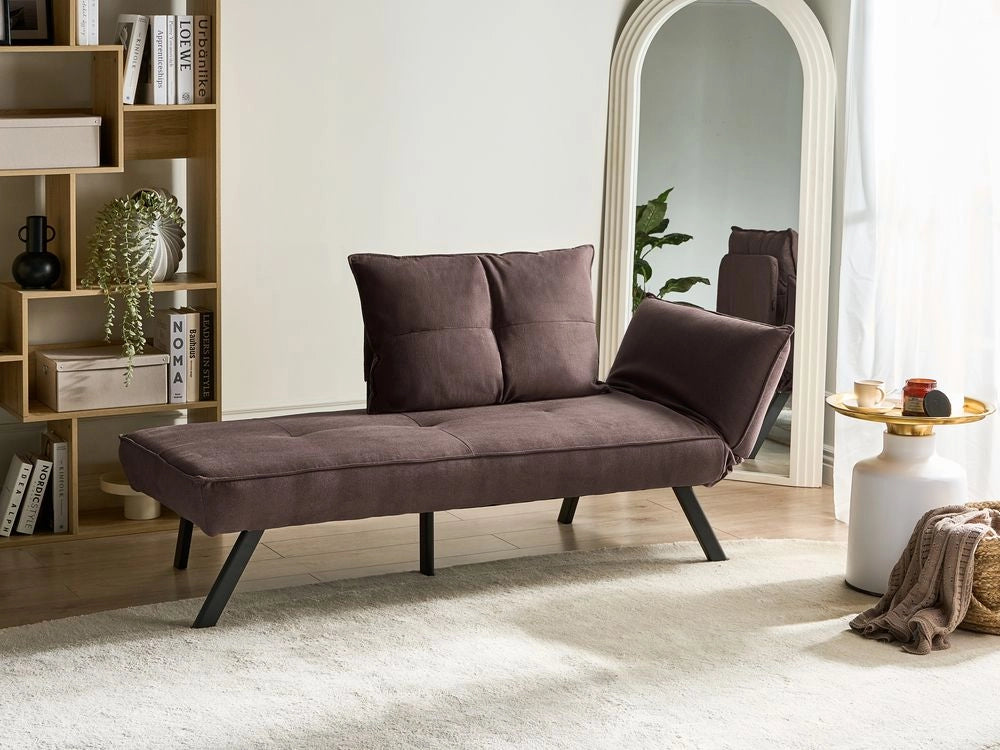 Chaise longue destra in tessuto marrone con schienale regolabile e funzione letto con cuscino idrorepellente