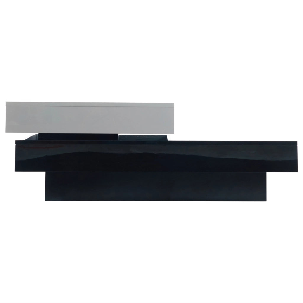 Tavolino da caffè girevole con 2 ripiani; piano lucido - per soggiorno - in truciolato - 103×60×35.5 cm - bianco e nero
