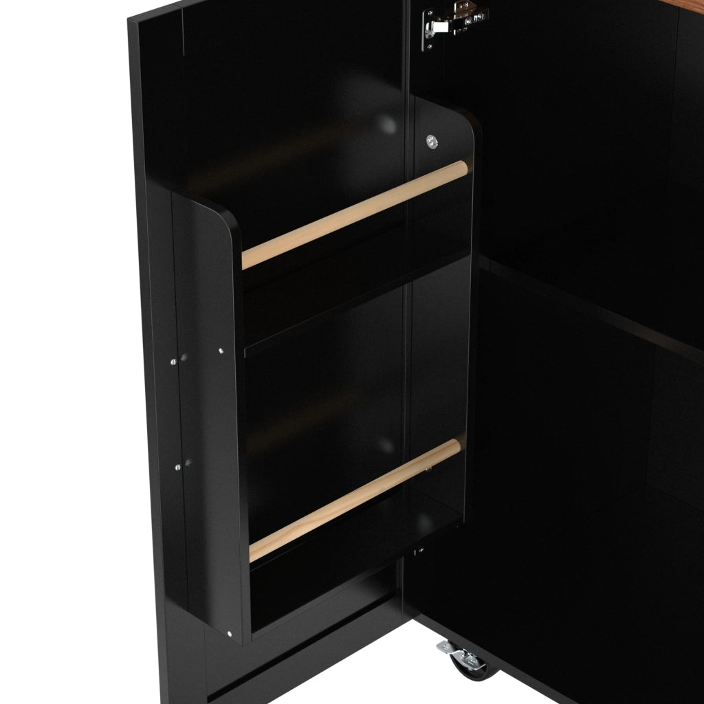 Carrello da Cucina con Piano Estraibile ¨C MINIMAL ¨C Nero, 2 Ante e 3 Cassetti, Effetto Legno