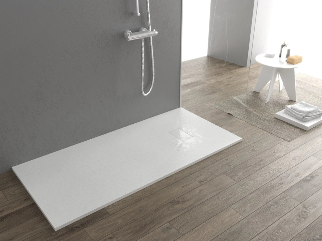 Piatto doccia ultra slim, in smc effetto pietra bianco h 2,6cm Sicena Plaget Bianco,90x120 cm