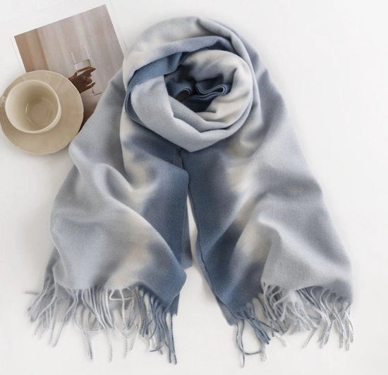 Scialle estivi e invernali per donne - Scialle inimitazione di cashmere caldo - Scialle con colori sfumati - Con piume - Blu - 200*65 CM