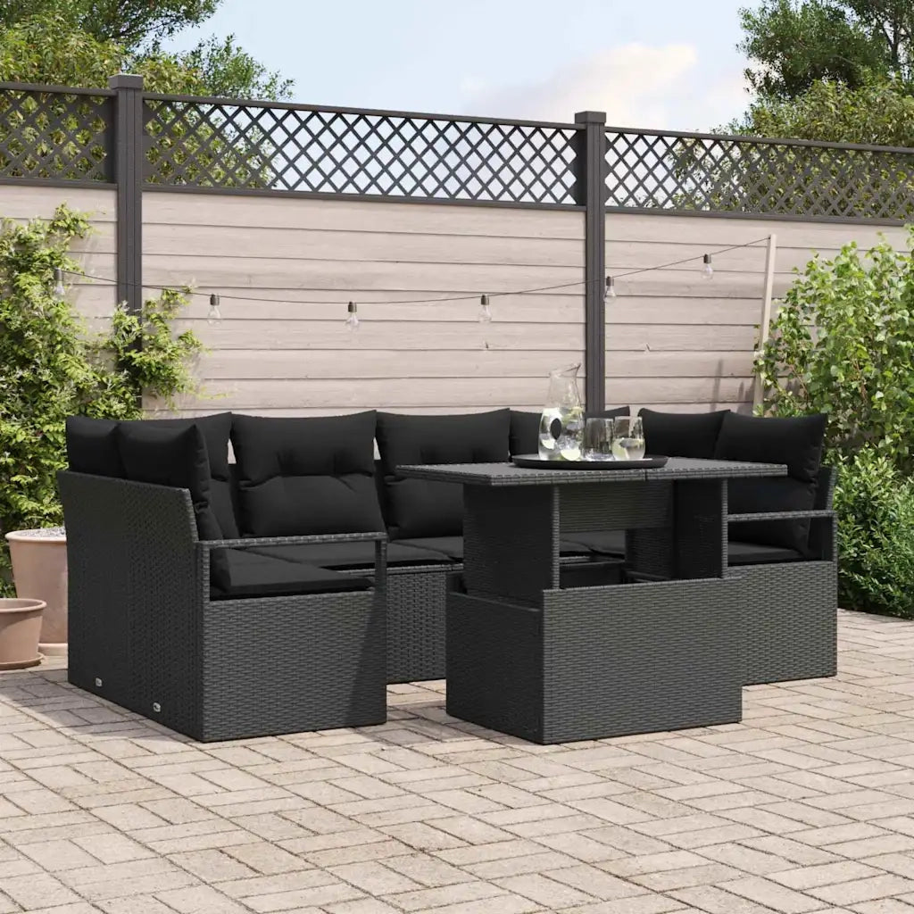 Set Divano da Giardino con archiviazione 7 pcs Nero polyrattan 3348759