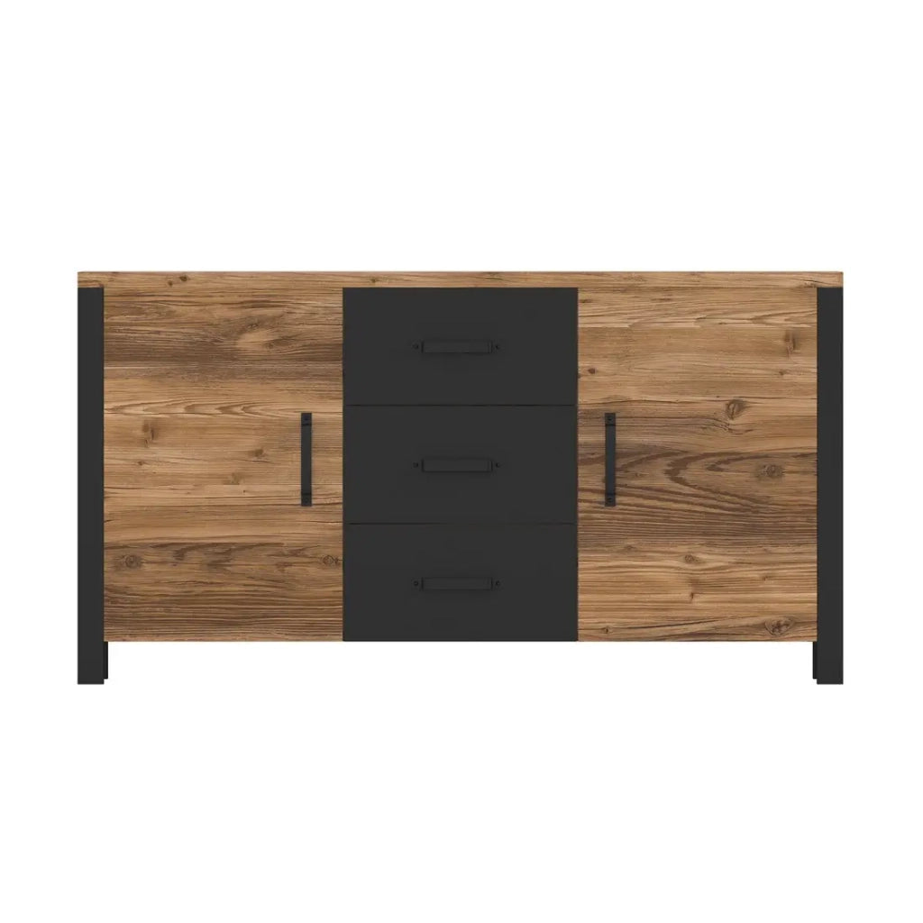 Credenza 150cm collezione DARWIN. Colore abete e nero. 2 porte e 3 cassetti.