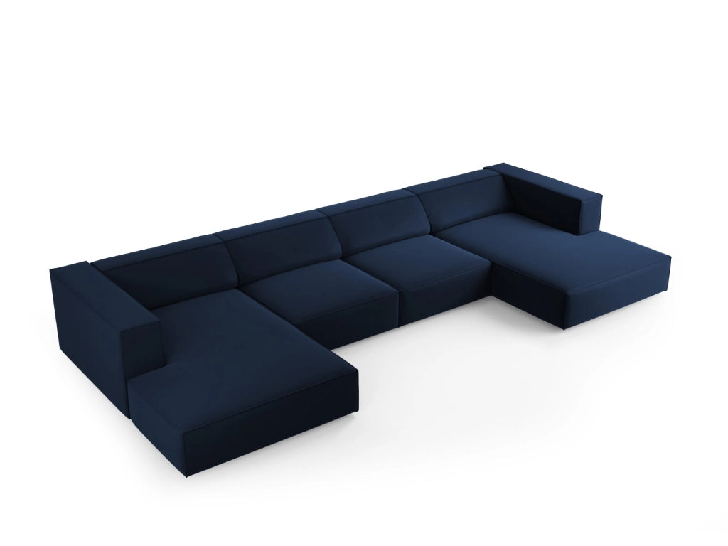Cosmopolitan Design - Divano panoramico "Arendal" 6 posti in velluto blu reale 