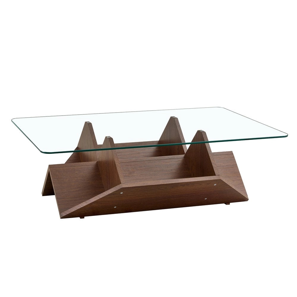 Tavolino da Caff¨¨ con Ripiani ¨C MINIMAL ¨C Vetro Temperato, MDF, Effetto Noce, Moderno