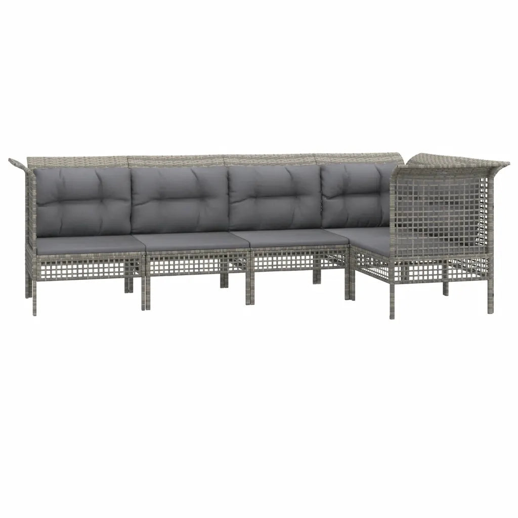 Set Divani da Giardino 5 pz | Set Salotto da Giardino con Cuscini in Polyrattan Grigio