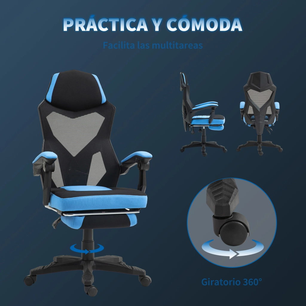 Sedia Gaming con Poggiapiedi ¨C Xylo ¨C Regolabile Schienale Reclinabile 135¡ã Blu e Nero