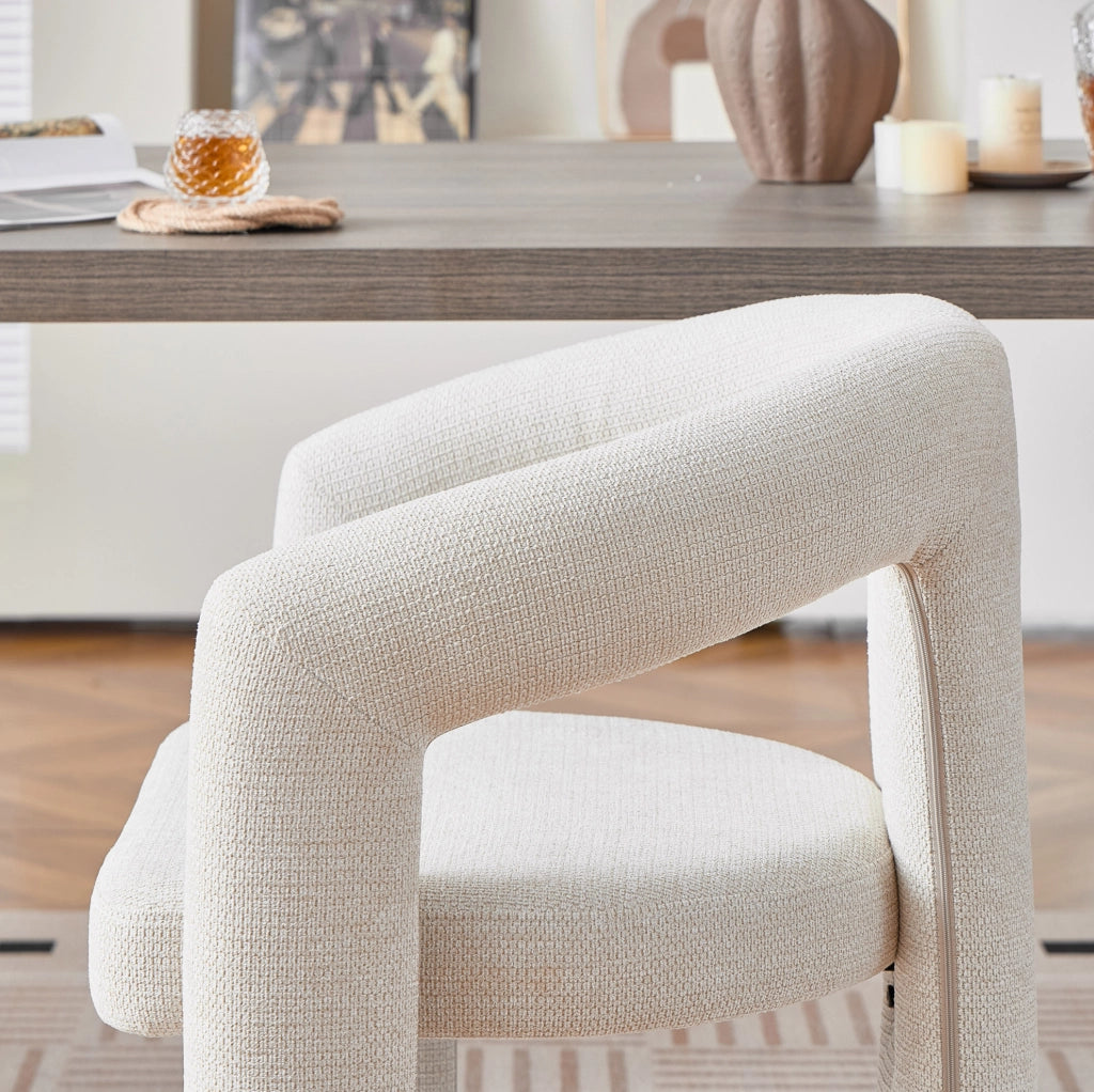 Sedia con Braccioli in Chenille; Beige; Sedia Imbottita per Sala da Pranzo e Ufficio