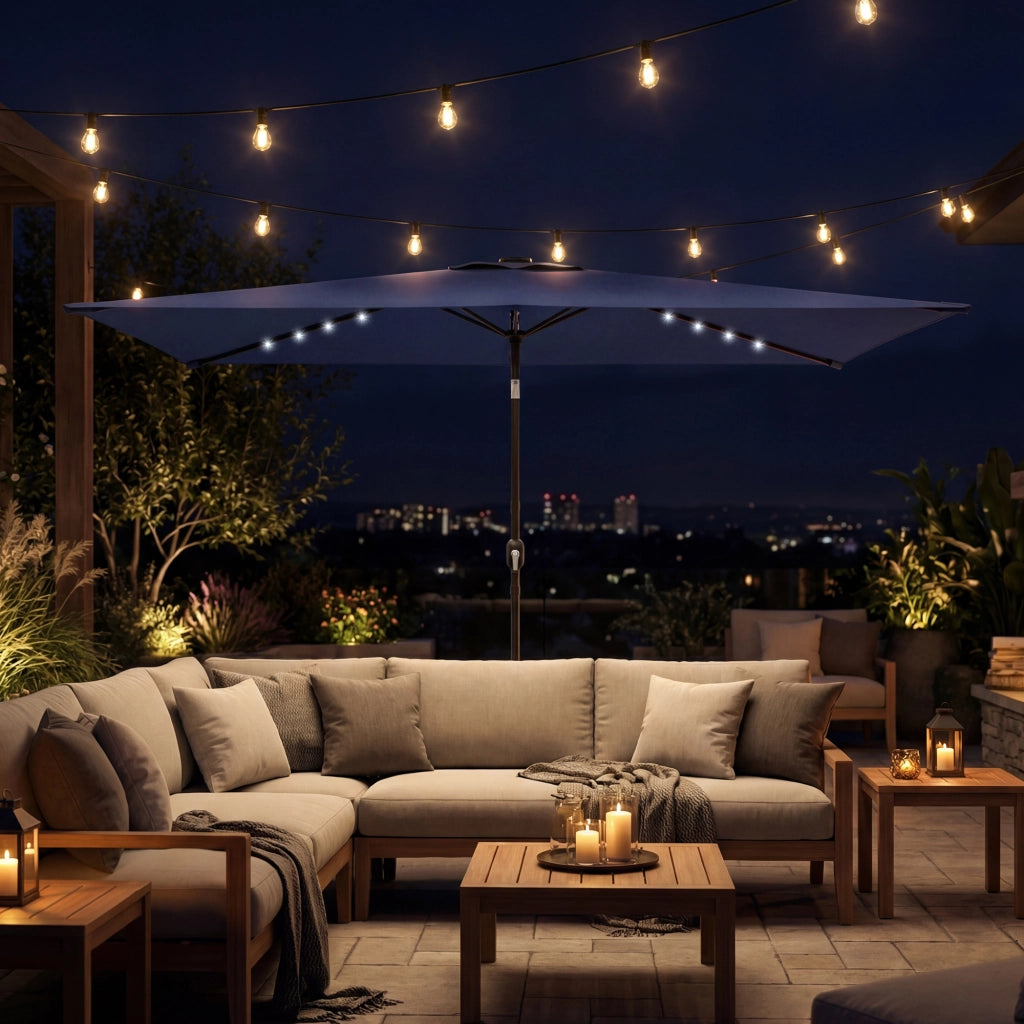 Tenda da Sole con 24 Luci LED Solari ¨C zephmum ¨C Blu Scuro 2.9x2.5 m