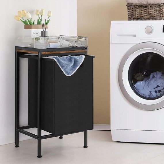 Cesto della biancheria con misure 72x33x50 cm, colore nero, capiente e pratico.