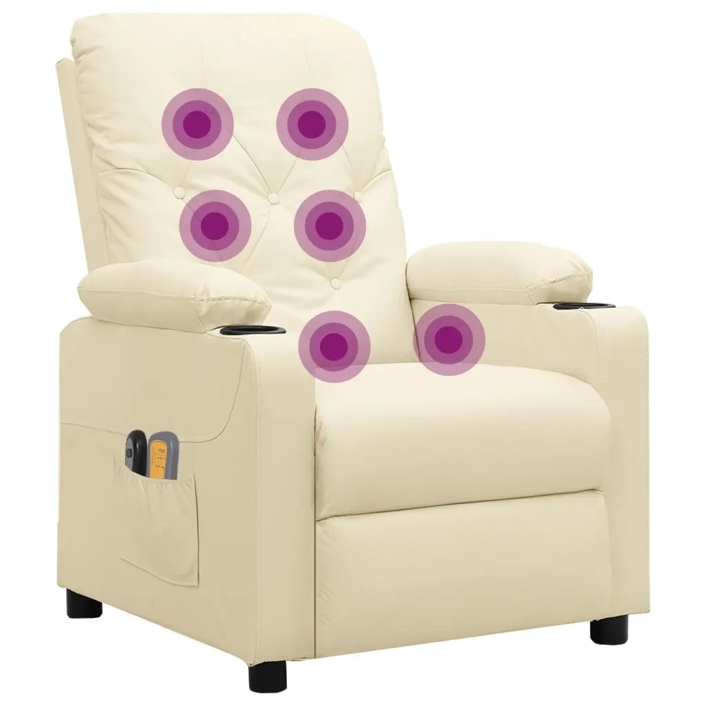 Poltrona Massaggiante | Sedia Relax Elettrica Crema Similpelle