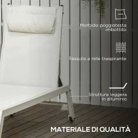Chaise Longue Lettino Prendisole Reclinabile 2pz in Alluminio e Poliestere, 55x195x30 cm, Beige