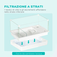 Vasca per Tartarughe 51x31x25,5 cm con Filtro a 3 Livelli e Pannelli in Vetro e ABS Bianco