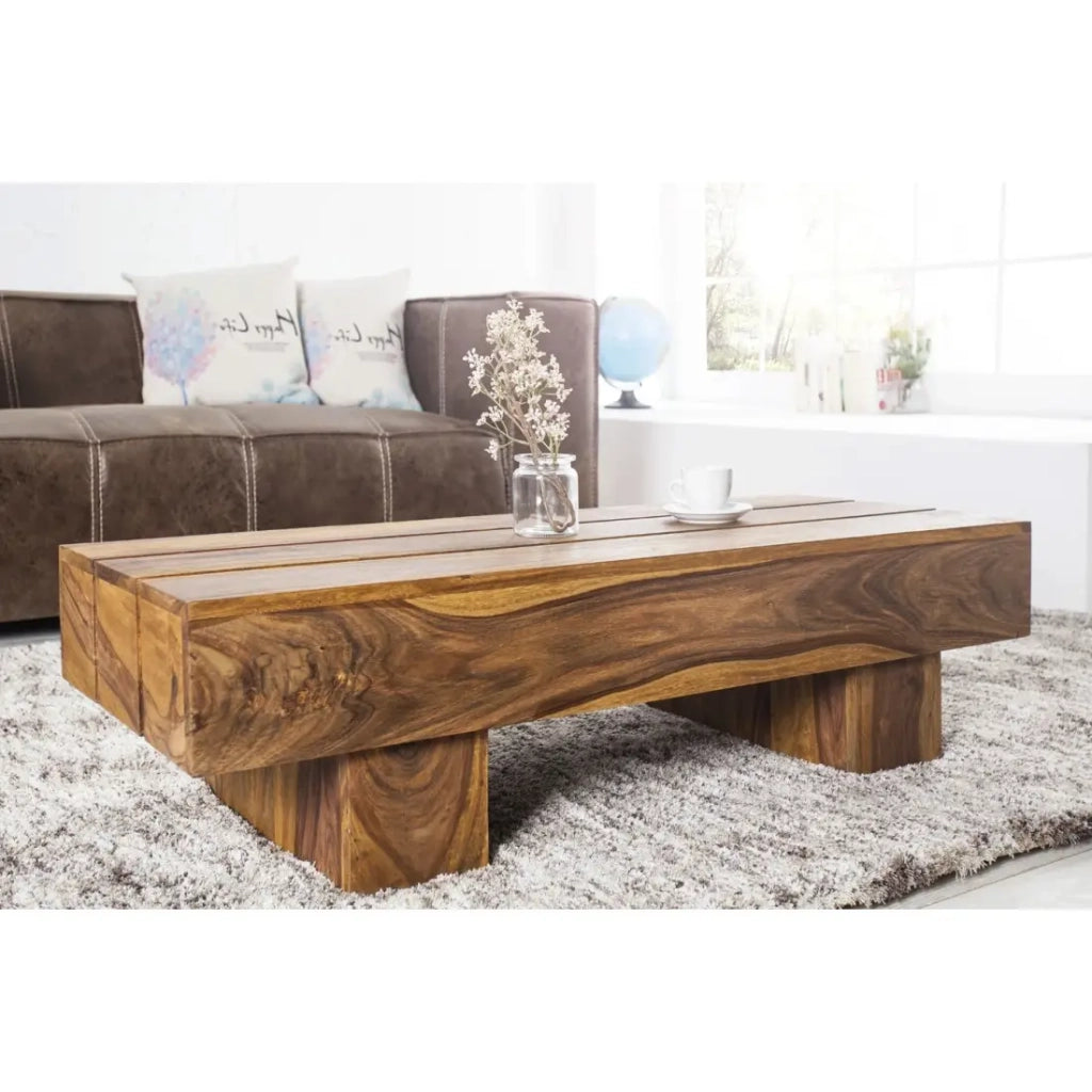Tavolino basso TOLB 100 cm in legno massiccio di Sheesham – Tavolino basso rettangolare stile rustico