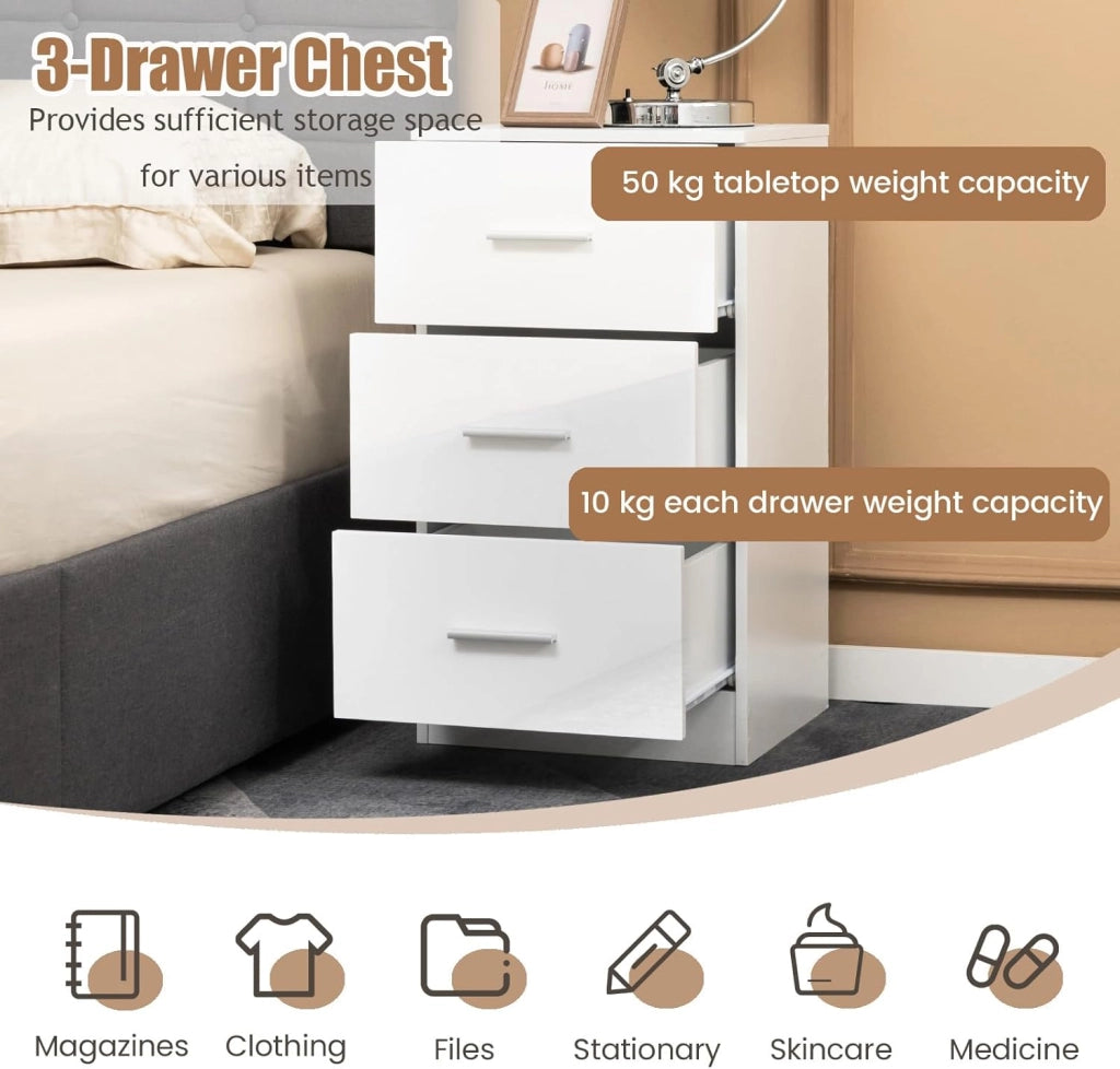 Cassettiera per ufficio con 3 cassetti, piccola commode multifunzionale con tappetino protettivo, classificatore con dispositivo anti-ribaltamento, 37 x 34 x 66,5 cm (Confezione da 2