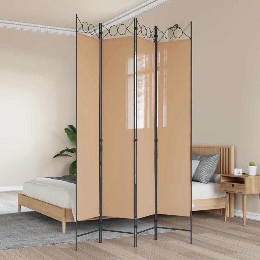 Divisorio Ambienti | Divider per stanze | Paravento a 4 Pannelli Beige 160 x 220 cm Tessuto