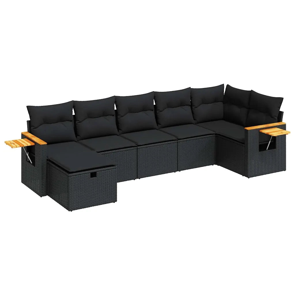 vidaXL Set Divani da Giardino con Cuscini 7pz Nero Polyrattan