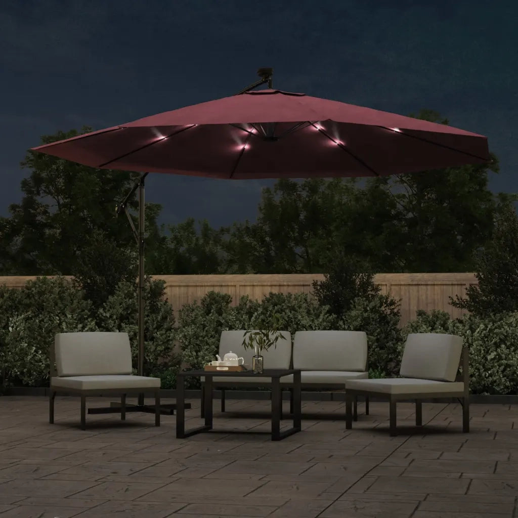 Ombrellone a Sbalzo con LED Rosso Bordò 350 cm 313782