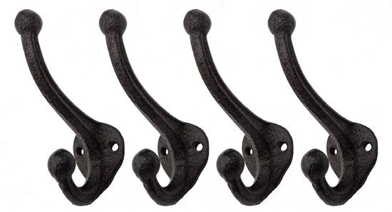 Set di chiodi per parete in ghisa - 4 pezzi - decorativi - finitura antica scura - altezza 11 cm