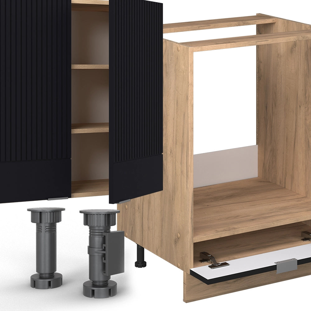 Cucina componibile Fame-Line Nero rigato/Rovere dorato 355 cm senza piano di lavoro Vicco