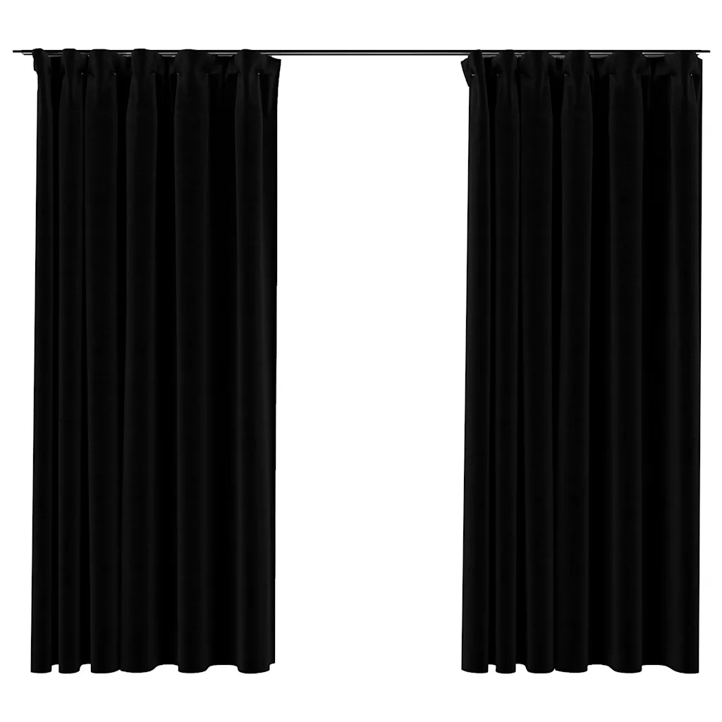 Tende Oscuranti | Tende Blackout con Ganci Effetto Lino 2 pz Nere 140x175 cm