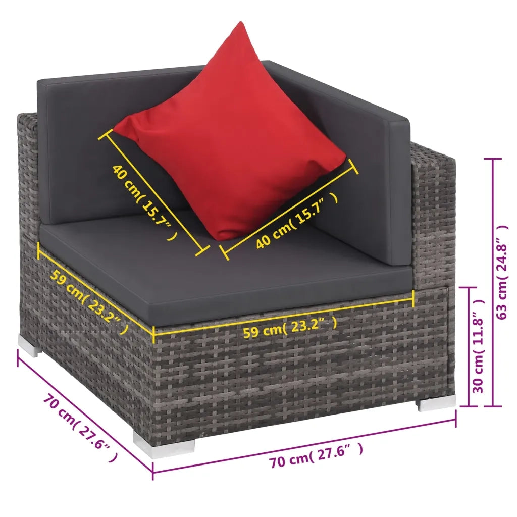 Set da Giardino 8 pz con Cuscini in Polyrattan Grigio